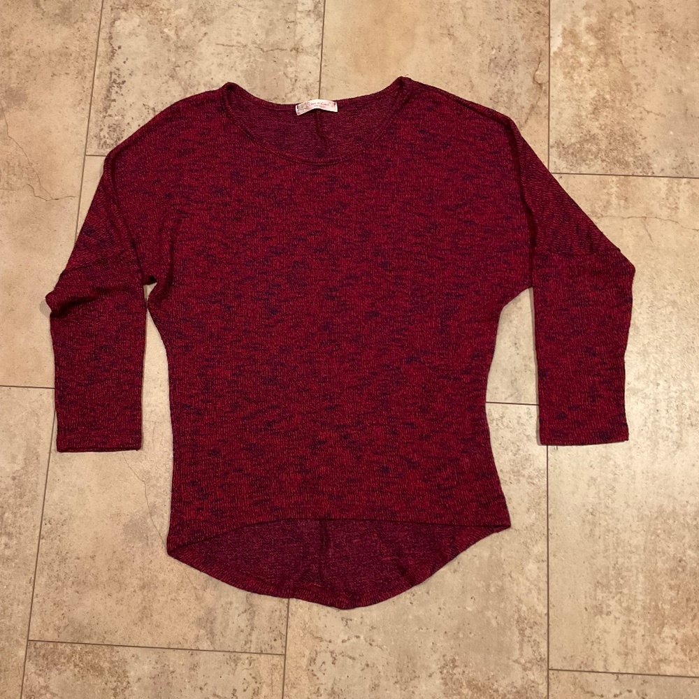 Chris & Carol Lightweight Red Black Knit Sweater Women’s Sz S Round Hem